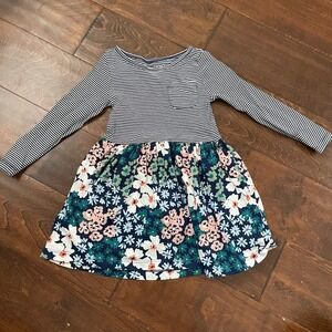 Carter's Girls 2T Long Sleeve Floral Striped Dress Blue